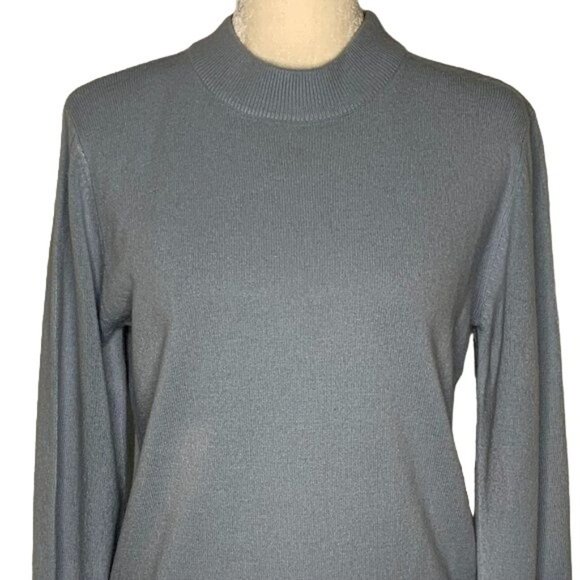 Vintage 90s Sag Harbor Mock Neck Sweater M Light Blue Long Sleeve Acrylic Knit - Picture 2 of 5